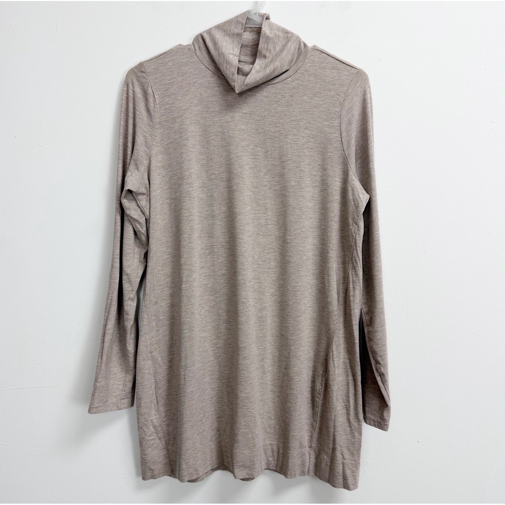 J Jill Shirt Womens Medium Tan Luxe Supima Turtleneck Tunic Stretch Long Sleeve